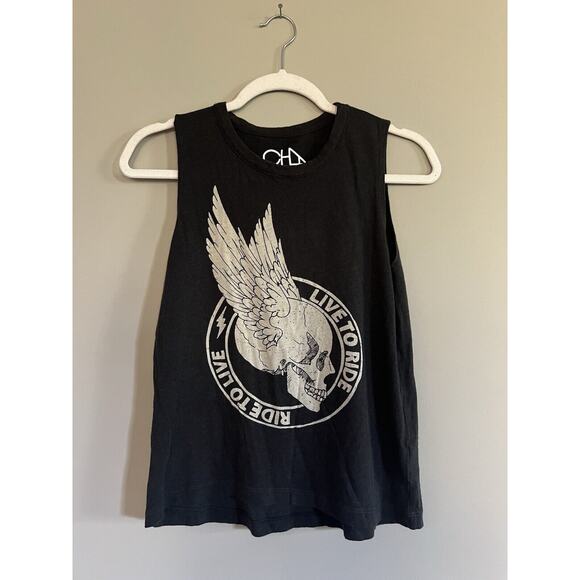 Chaser Live To Ride Muscle Tank Top Tee Biker Skull Eagle Moto Womens Small EUC - Picture 1 of 3